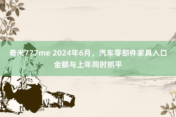 奇米777me 2024年6月，汽车零部件家具入口金额与上年同时抓平